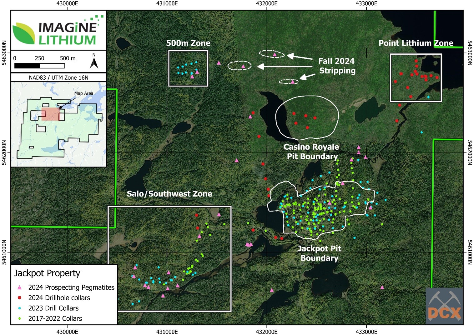 Figure 2: Jackpot Project area showing the optimized conceptual Jackpot Pit and Casino Royale Pit boundaries. 